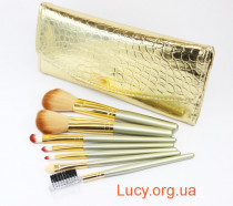 Набор кистей для макияжа в чехле золотая кожа (7 шт)